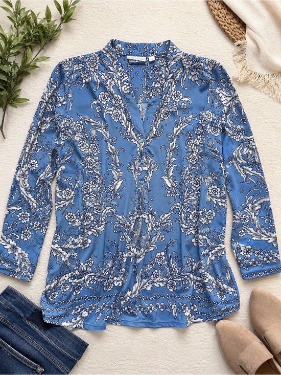 Belle by Kim Gravel Tops - 💙Belle by Kim Gravel Blue Floral Paisley Tunic Top Size Large QVC Boutique💙